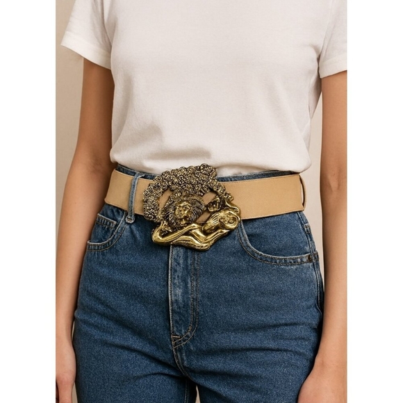 Vintage Buxton Belt Buckle “Lion and Lamb” Gold-Tone Collectible Americana - Picture 10 of 12